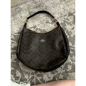 Coach Brown and Black Signature Hobo Shoulder Bag
